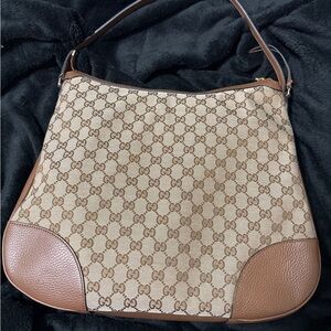Gucci Tan and Brown Monogram Shoulder Bag